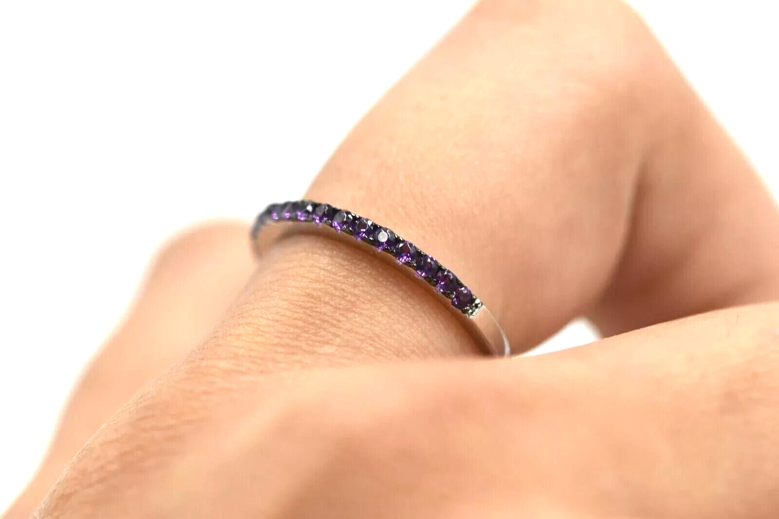 Anna Zuckerman Sterling Silver Purple Crystalline Half Eternity Stackable Band
