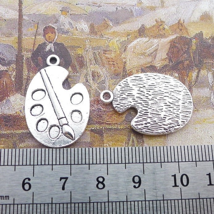 8 or 20PCS Antique Silver Paint Palette Pendant, Artist, Painter Charm JHS139