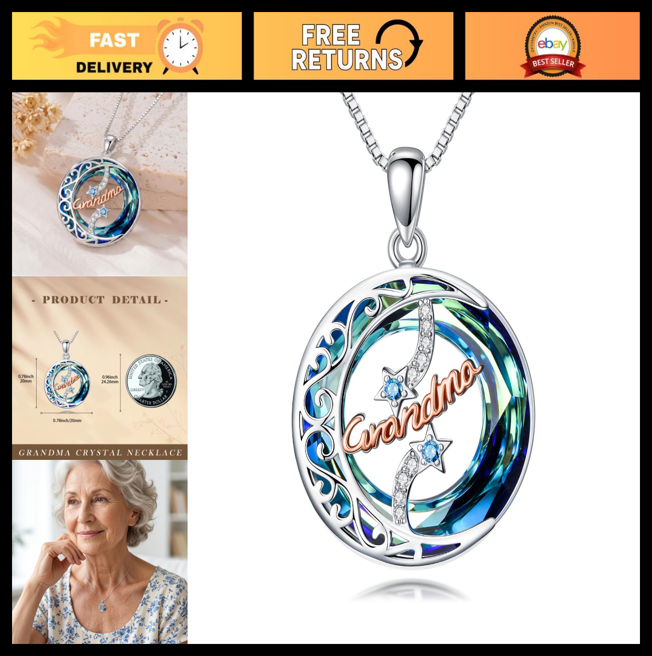 Opal Crystal Necklace Pendant for Mom, Nana, Grandma – Perfect Birthday & Mother