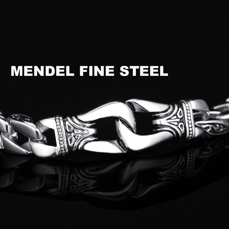 MENDEL 8 Inch Mens Motorcycle Biker Cuban Link Chain Bracelet Stainless Steel