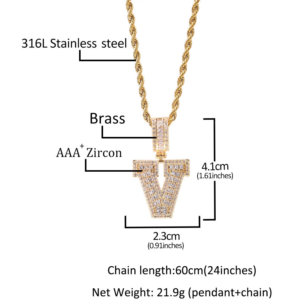 Custom A-Z Name Letters Pendant Necklace 5A Zircons 18K Gold Plated Jewelry Gift