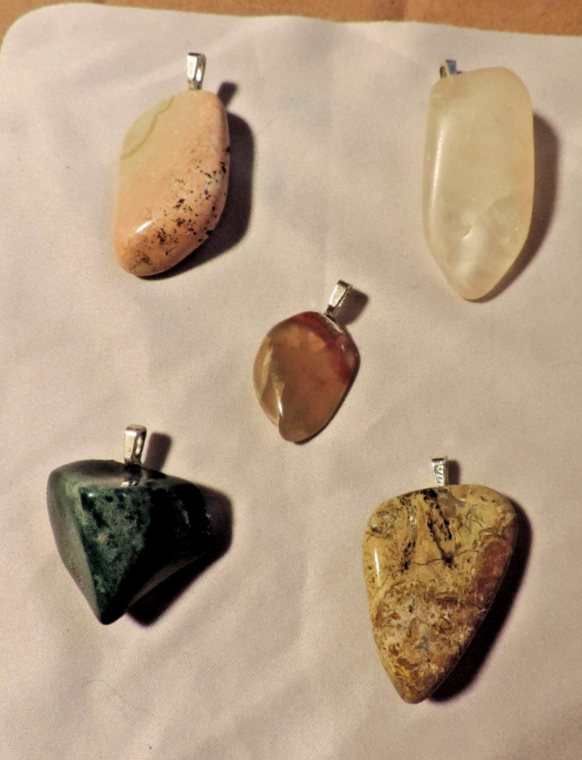 Rock necklace pendant lot of 5 gemstone polished jasper mixed types lot #2