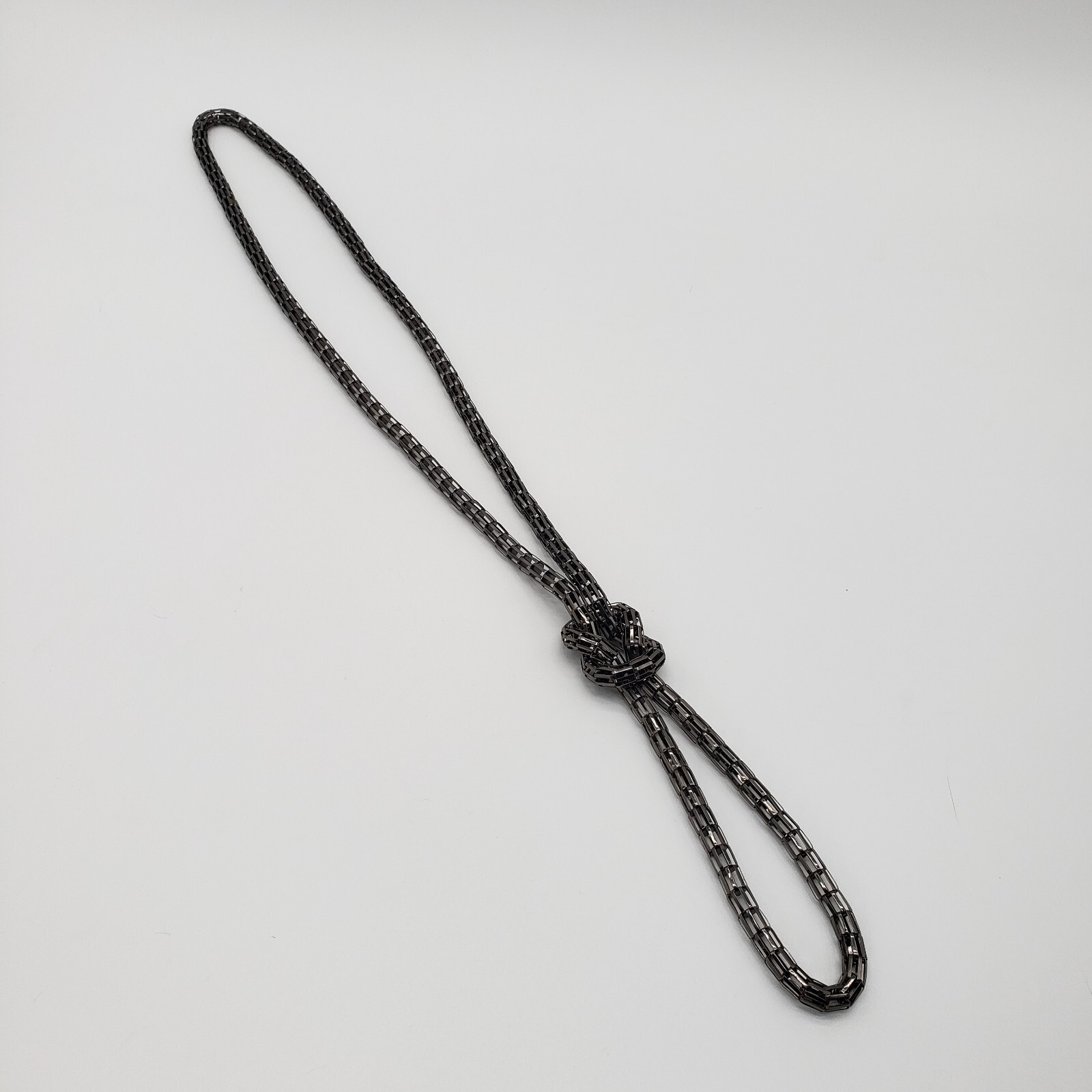 3D Gunmetal Gray Mesh Chain Knotted Long Statement Necklace Y-Drop Rope 43″