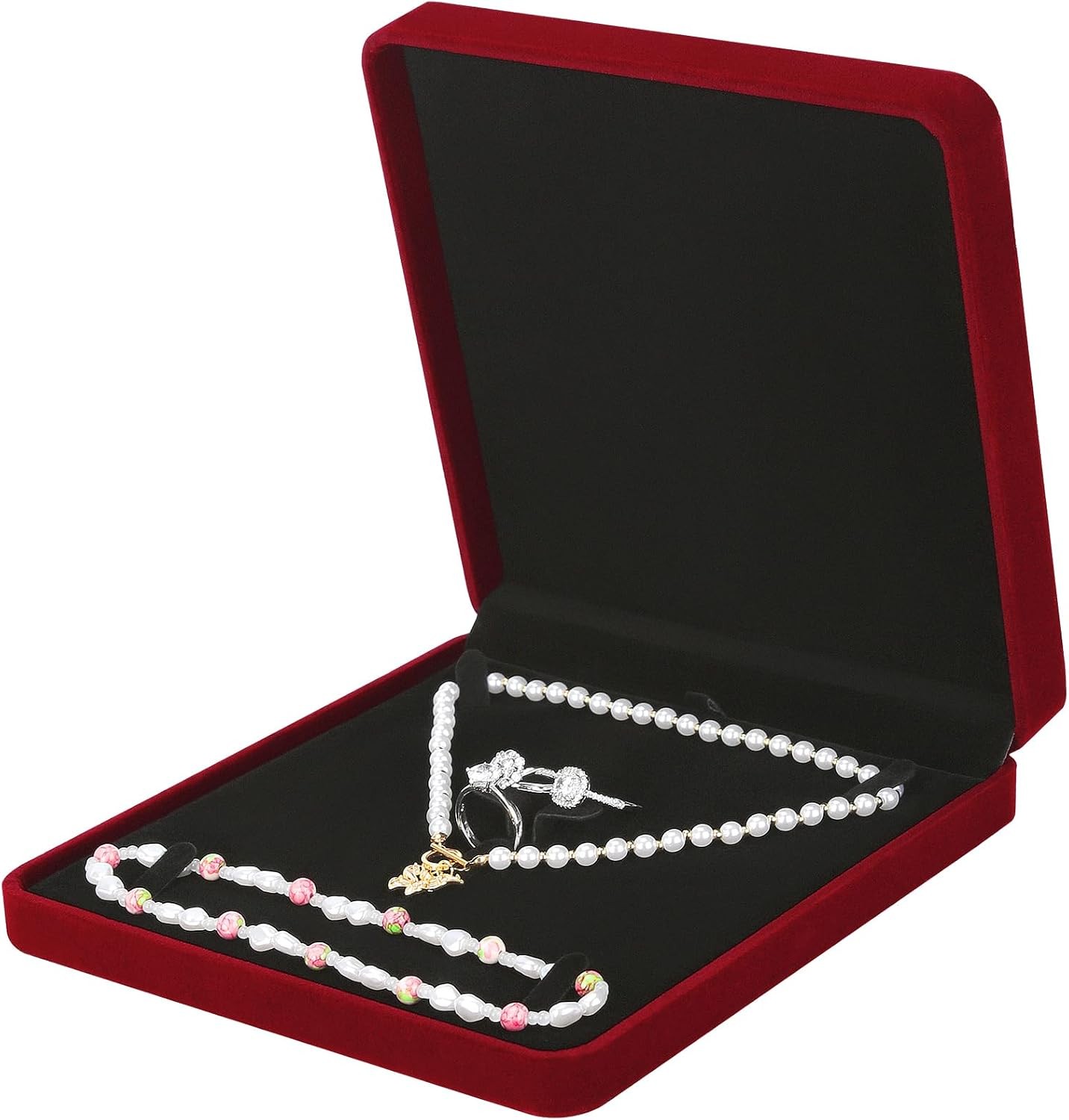 Velvet Jewelry Set Box Velvet Gift Box Bracelet Necklace Earring Ring Pink)