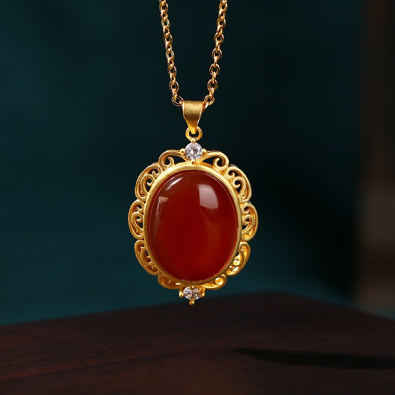 Jade Pendant Necklace Enamel Charm 24K Gold Plated Chain Agate Dainty Gemstone
