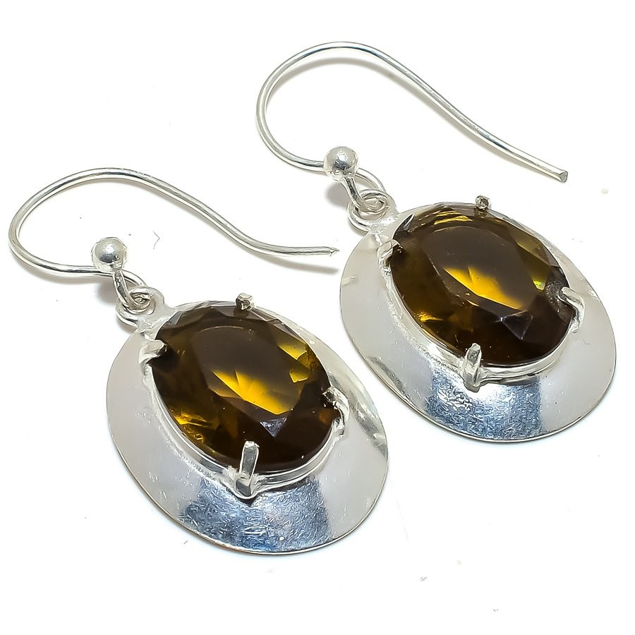 Smokey Quartz Gemstone 925 Silver Plated Jewelry Earring 1.8″ LE-1672