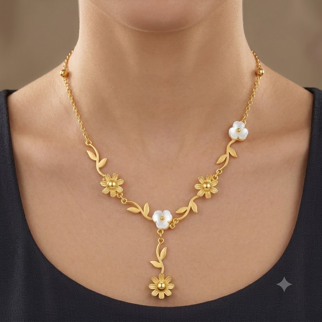 Dainty Gold Flower Necklace Floral Leaf Vine Station Choker Jewelry Gift