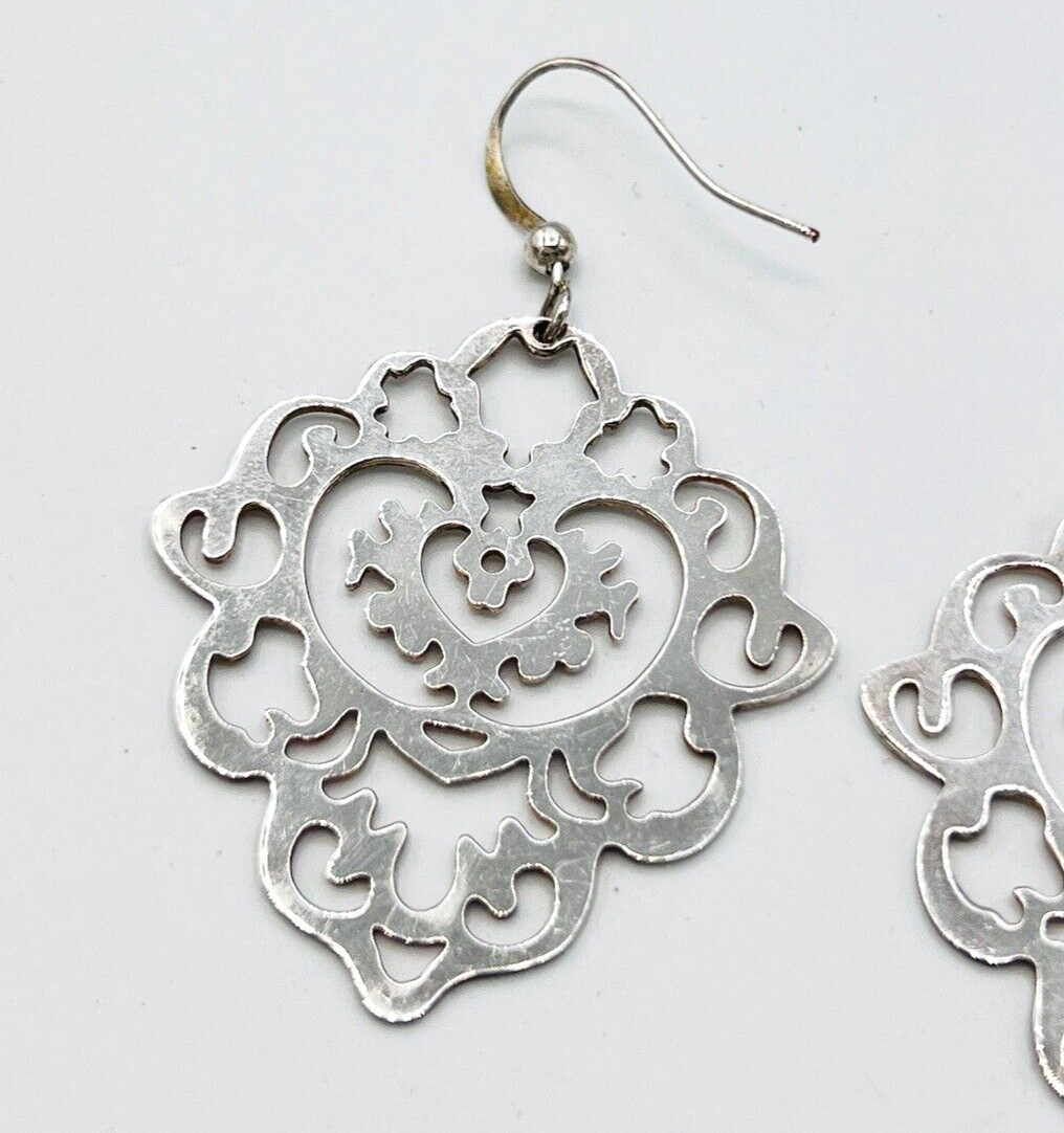 Sterling Silver Open Work Chandelier Dangle Drop Earrings