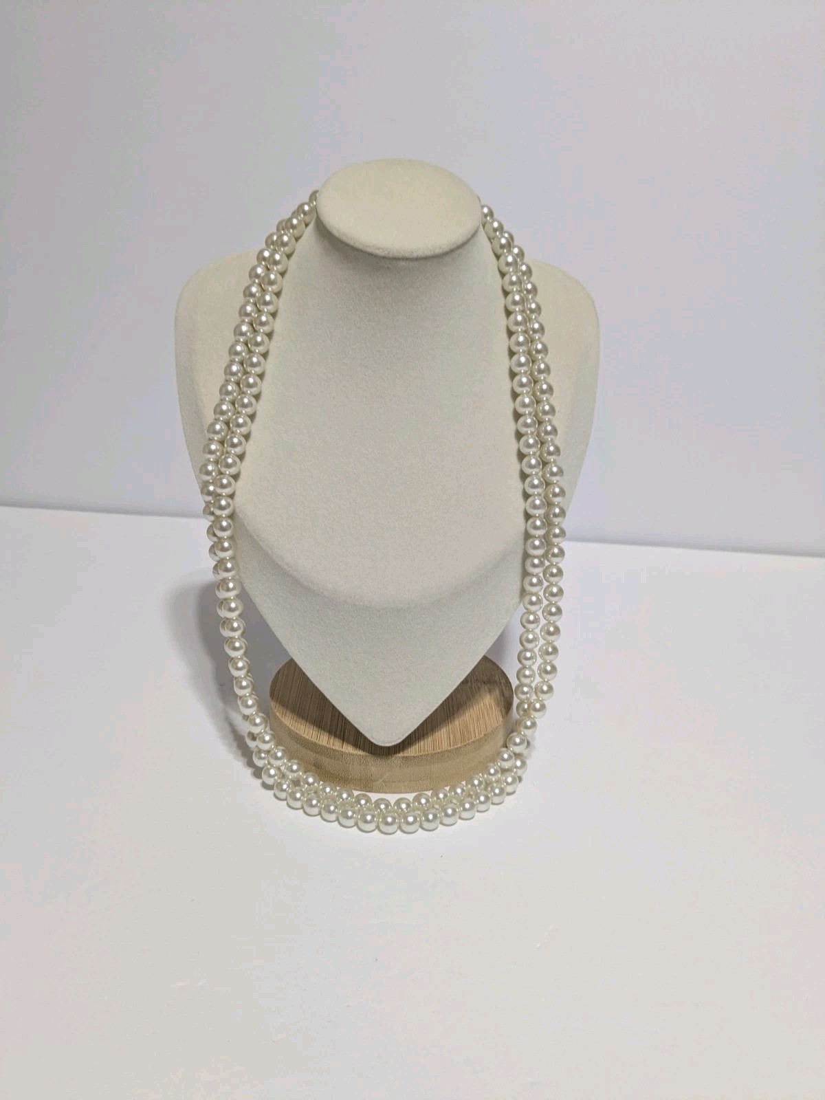 Layered Off White Imitation Pearl Necklace With Rhinestone Box Closure 22″