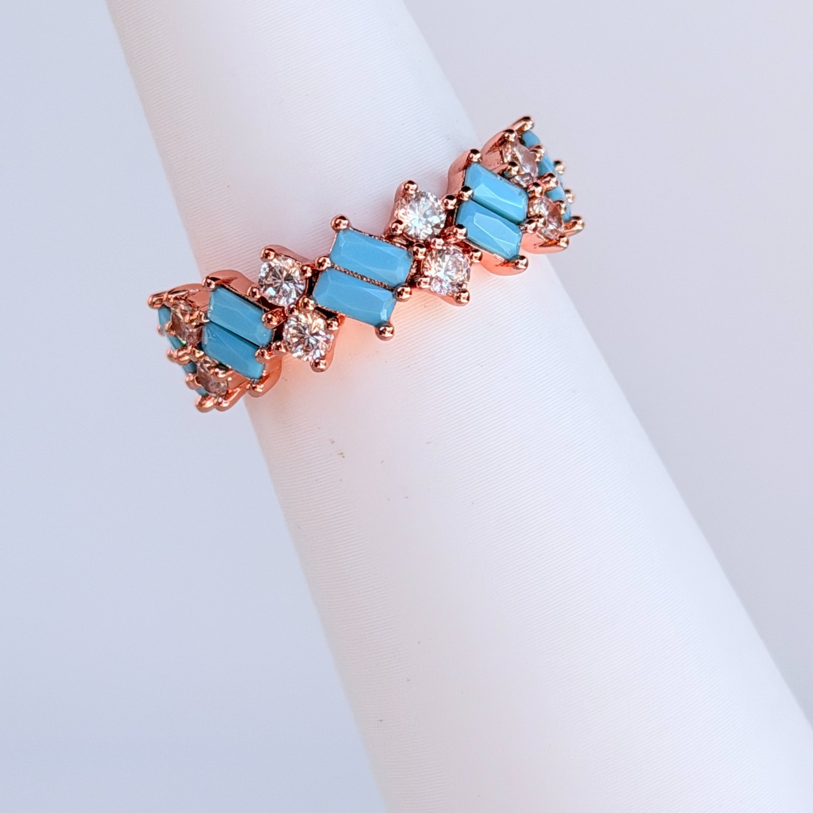 Bomb Party Ring Sz 7 RBP6794 “A Band of Wonder” Turquoise Magnesite on Rose Gold