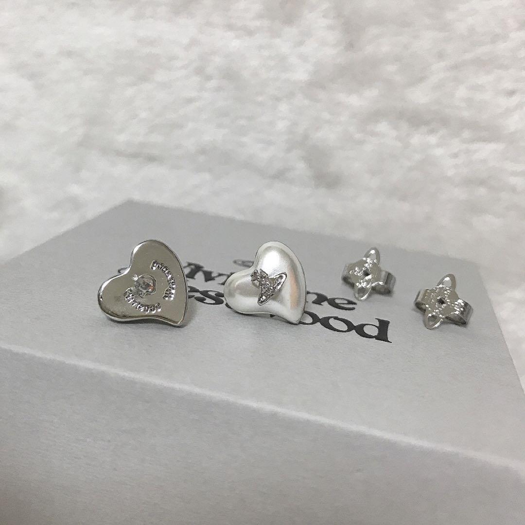 Vivienne Westwood Earrings Pierce Heart Pearl Silver NO BOX Accessories [E2278