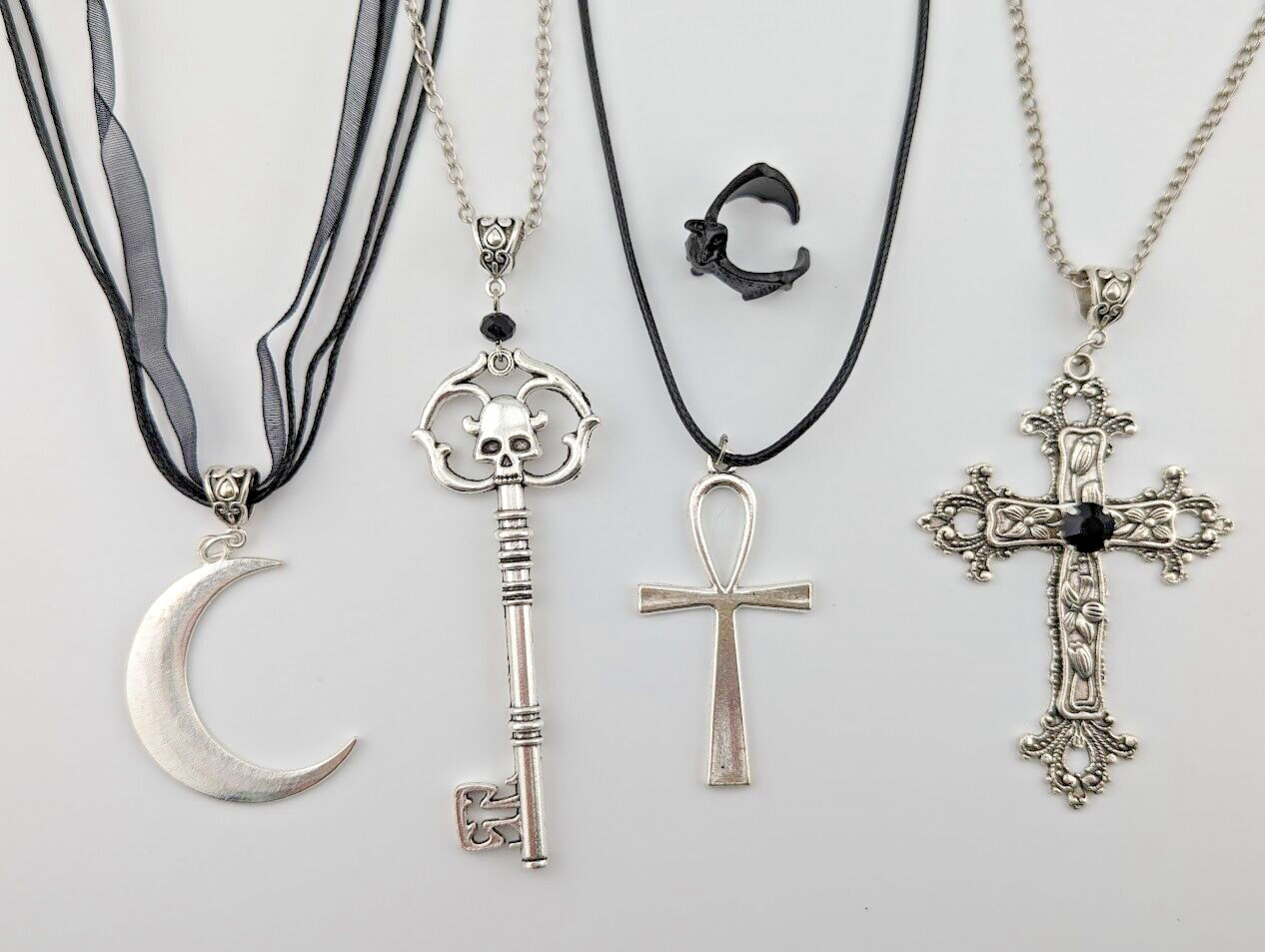 BABY-BAT STARTER SET Gothic Essentials Necklace Ring Lot cross ankh moon 6W