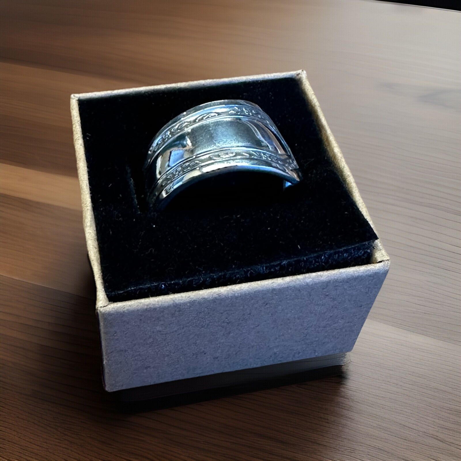 Silver Plate Spoon Ring Size 8.5 Victorian Antique Silver Finish Spoon Band