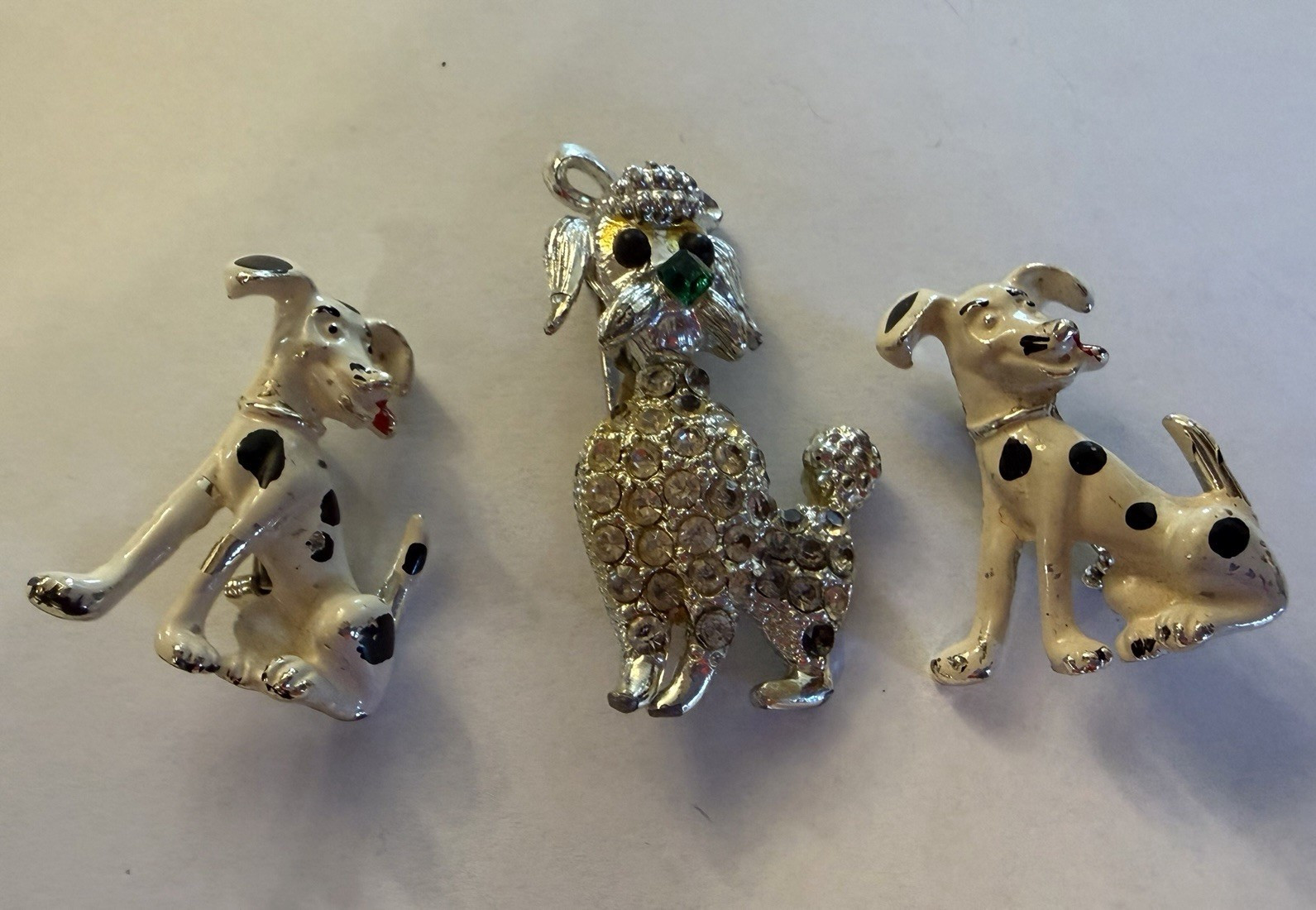Lot of 3 Dog Brooch Pins: 2 Enamel Dalmatian, 1 Rhinestone Poodle
