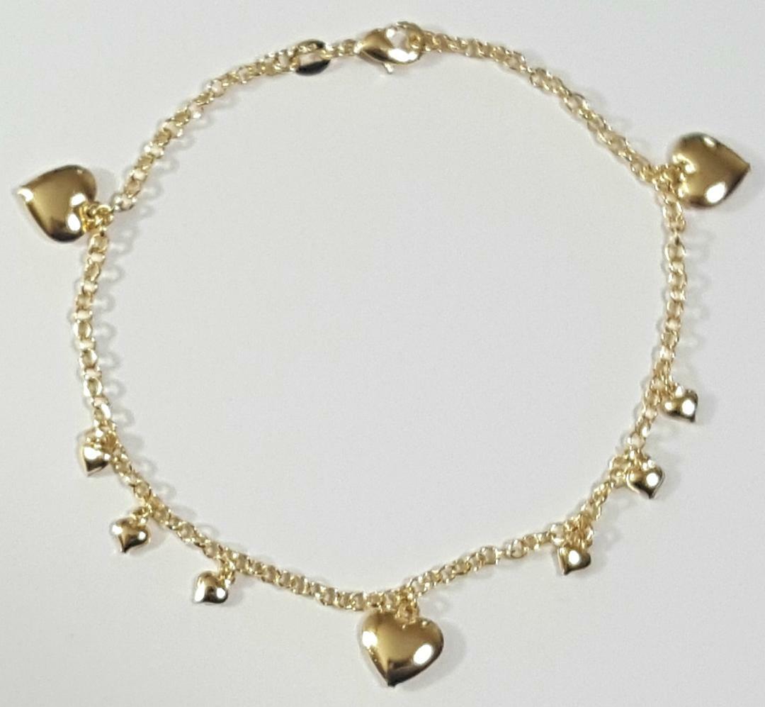 Heart Ankle Bracelet 14k Gold Filled Rolo Link 10 inch Long Multi Heart # 68a