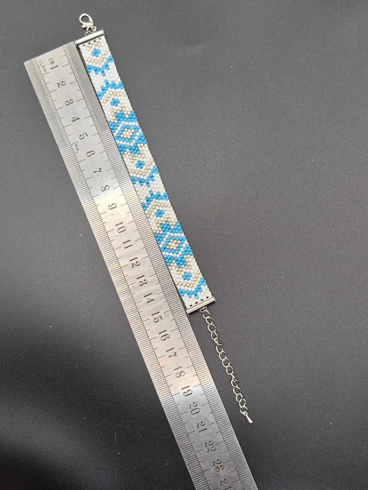 Beautiful white, silver & blue Indian style handmade bead bracelet