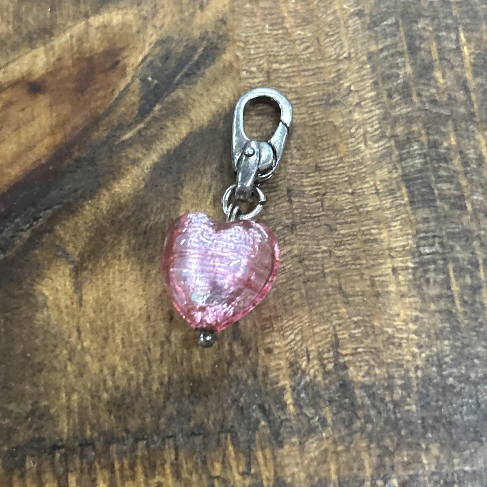 Sterling Silver RL Italy Murano Heart Pink W/ Silver Foil 2.09 Grams