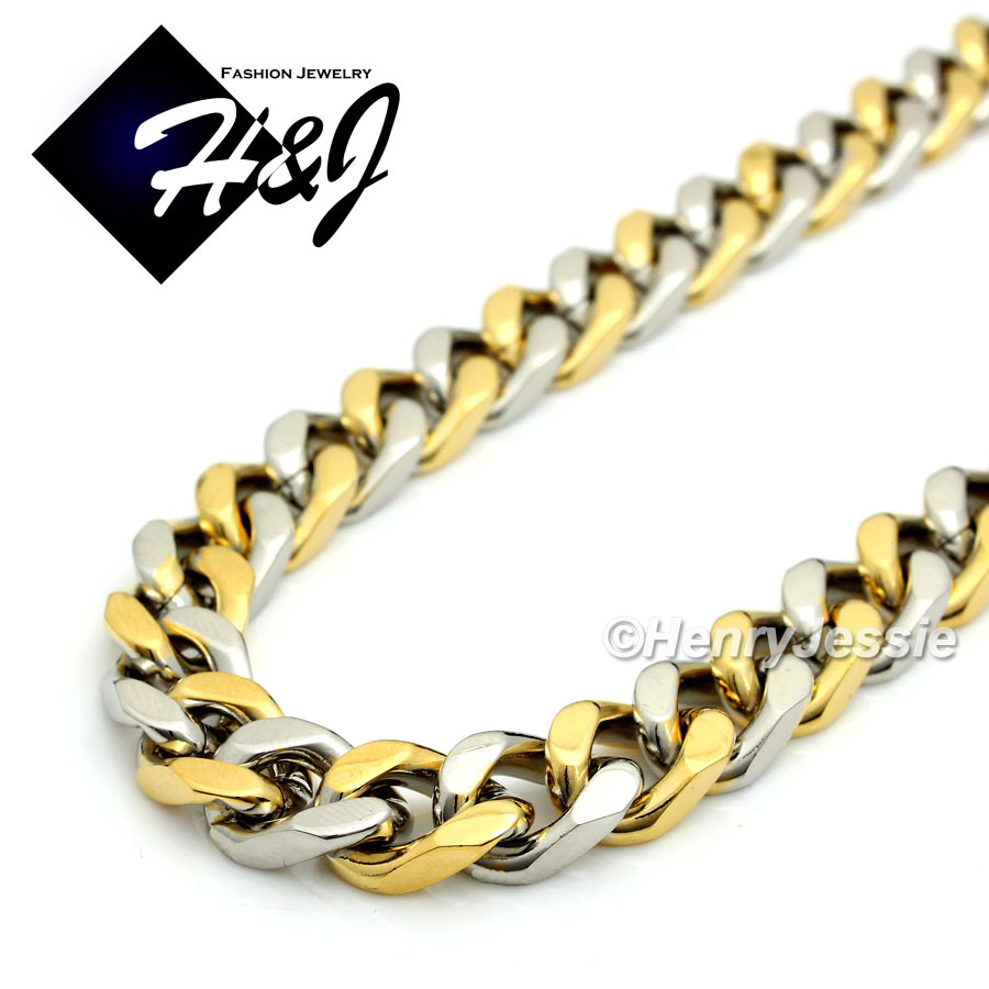 18-40″MEN Stainless Steel 9mm Silver/Gold Plated Cuban Curb Link Chain Necklace