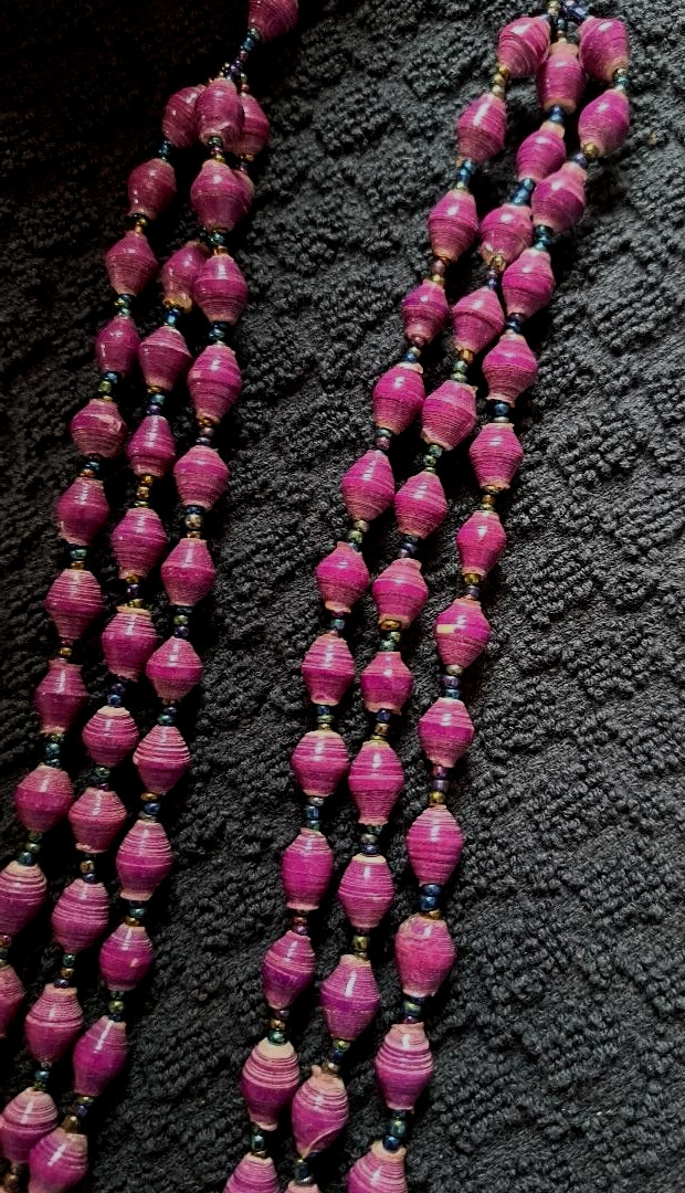 ESTATE FIND – TRIPLE STRAND LAVENDER BEADED NECKLACE- APPROX. 20″