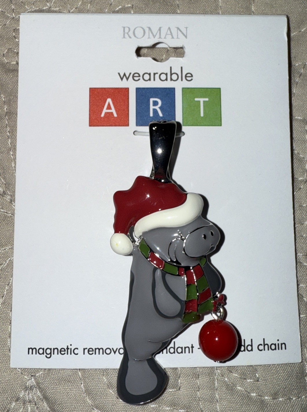 NWT Roman Wearable Art Necklace Pendant Charm Christmas Santa Manatee