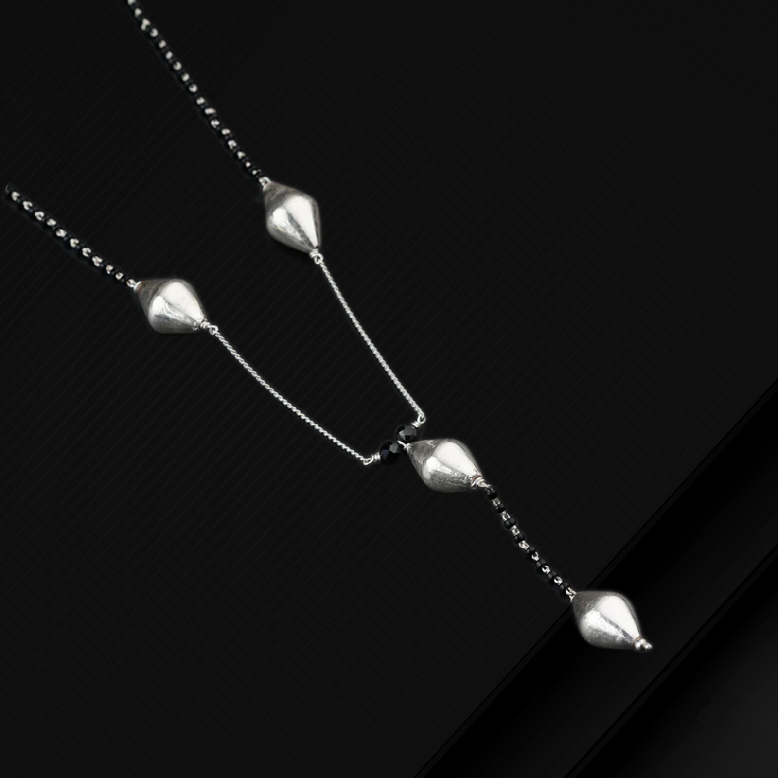 16″to30″925 sterling silver black beaded chain and silver ball mangalsutra ms116