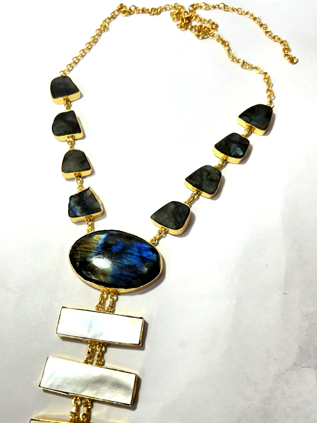 Natural Labouredite Rough Stone And mop Gemstone Necklace Gift For Her.