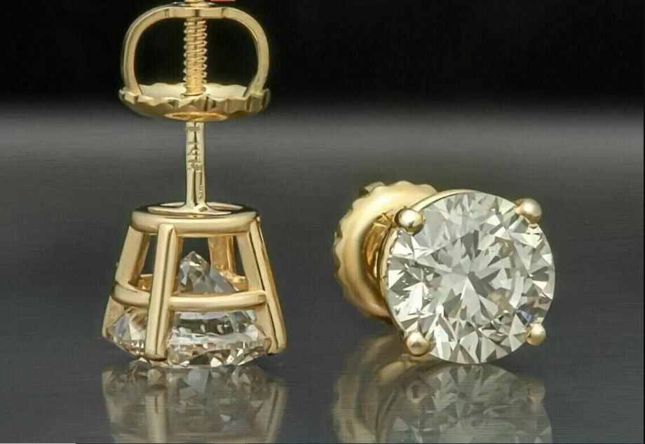 4 Ct Round Cut Lab Created Diamond Women’s Stud Earrings 14K Yellow Gold Plated