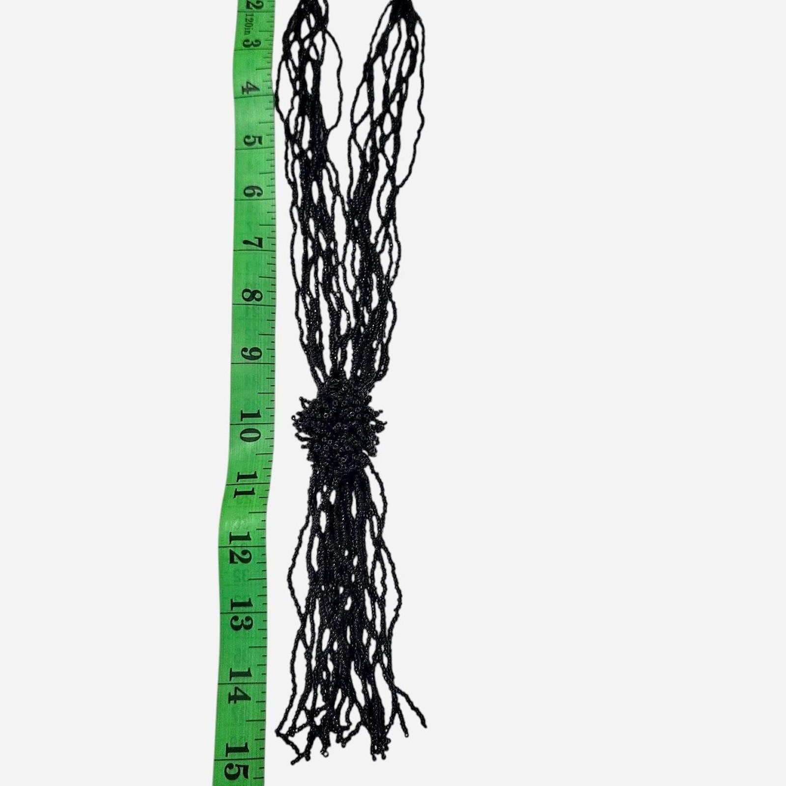 Elegant black beaded necklace tied with tassel