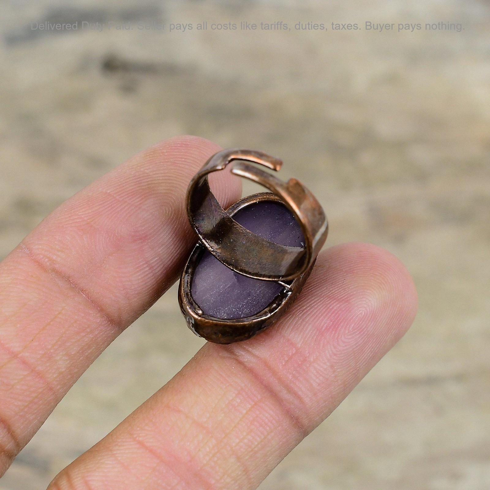 African Amethyst Rough Gemstone Stackable Bezel Trendy Electroformed Ring Copper