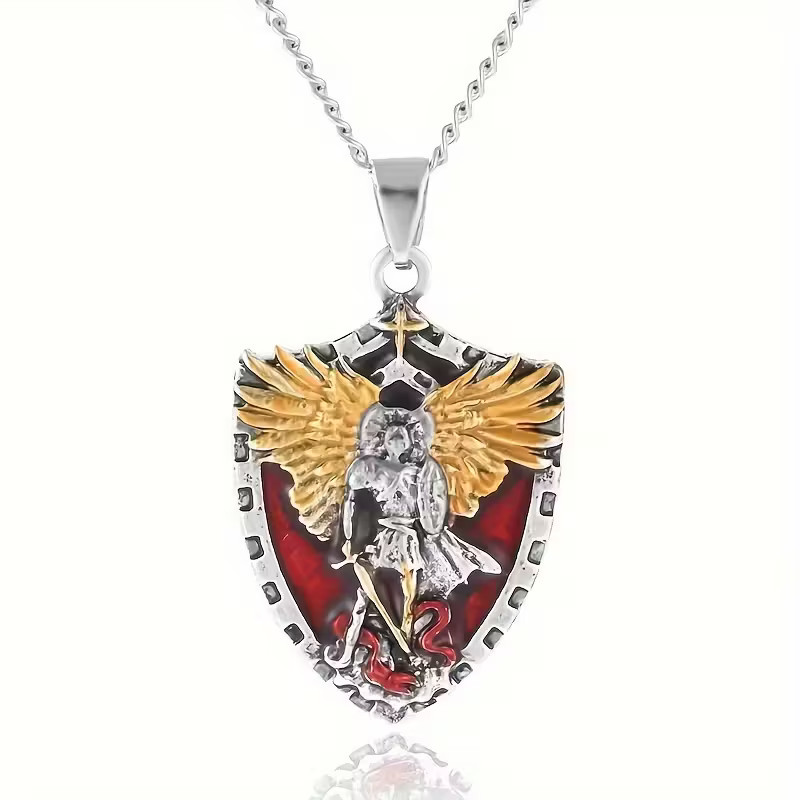 Warrior Guardian Medallion St. Michael Shield Jewelry Angel Pendant Necklace