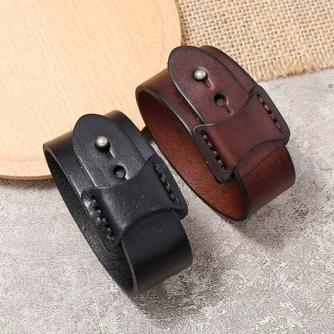 Vintage Irregular Leather Cuff Wrap Bracelet in black or Brown