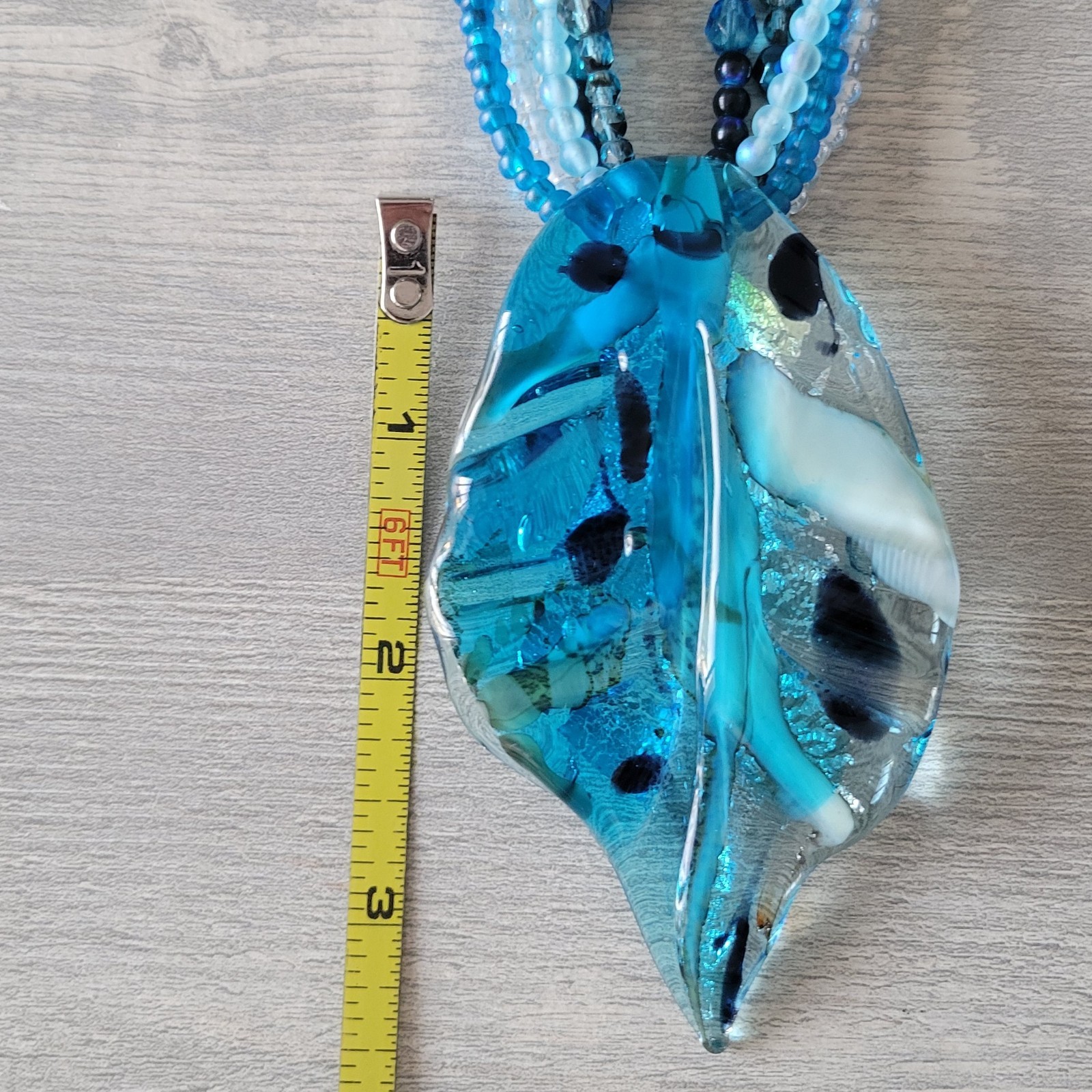 Murano Italian Glass Large Pendant Bead Necklace 925 Clasp Blues * BEAUTIFUL *