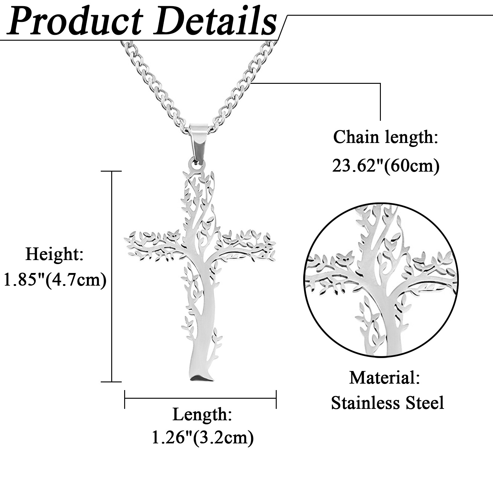 Religious Cross Tree of Life Stainless Steel Talisman Pendant Necklace Men Women