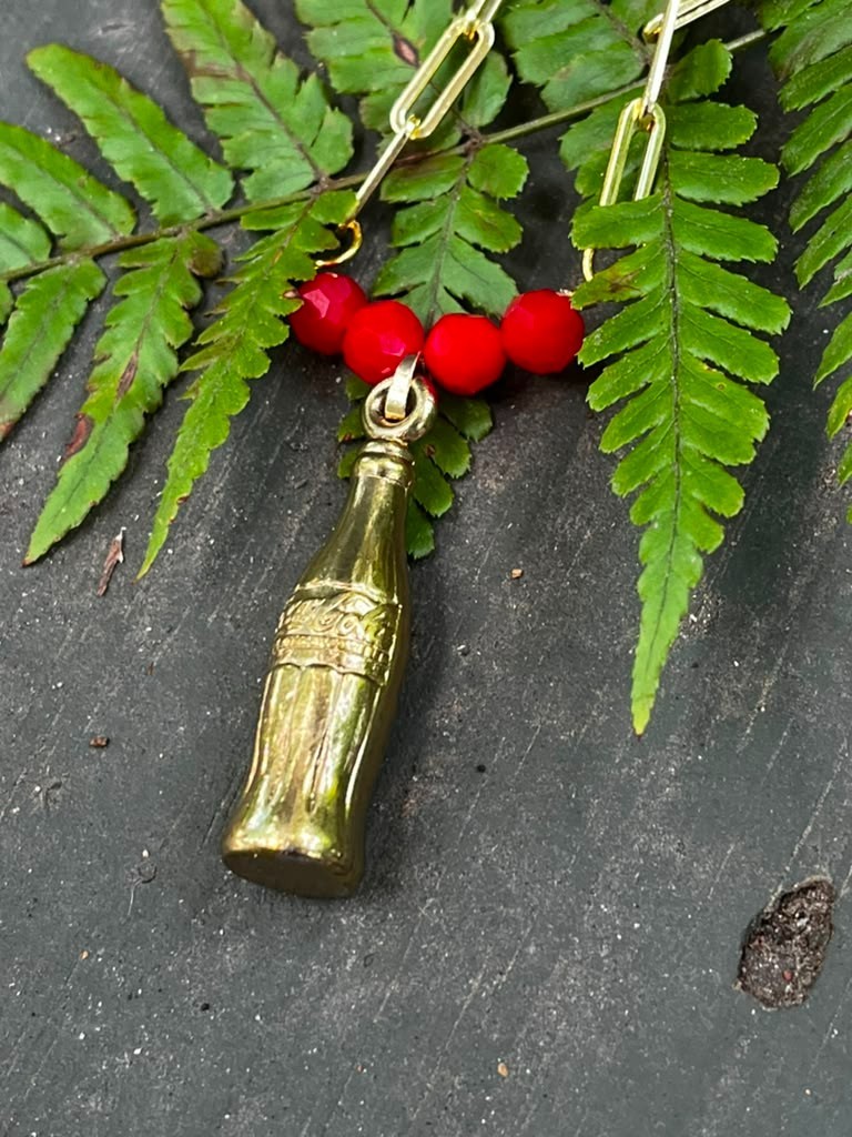 Vintage Coca-Cola Promotional Gold Tone Bottle Charm Necklace & Earrings Set