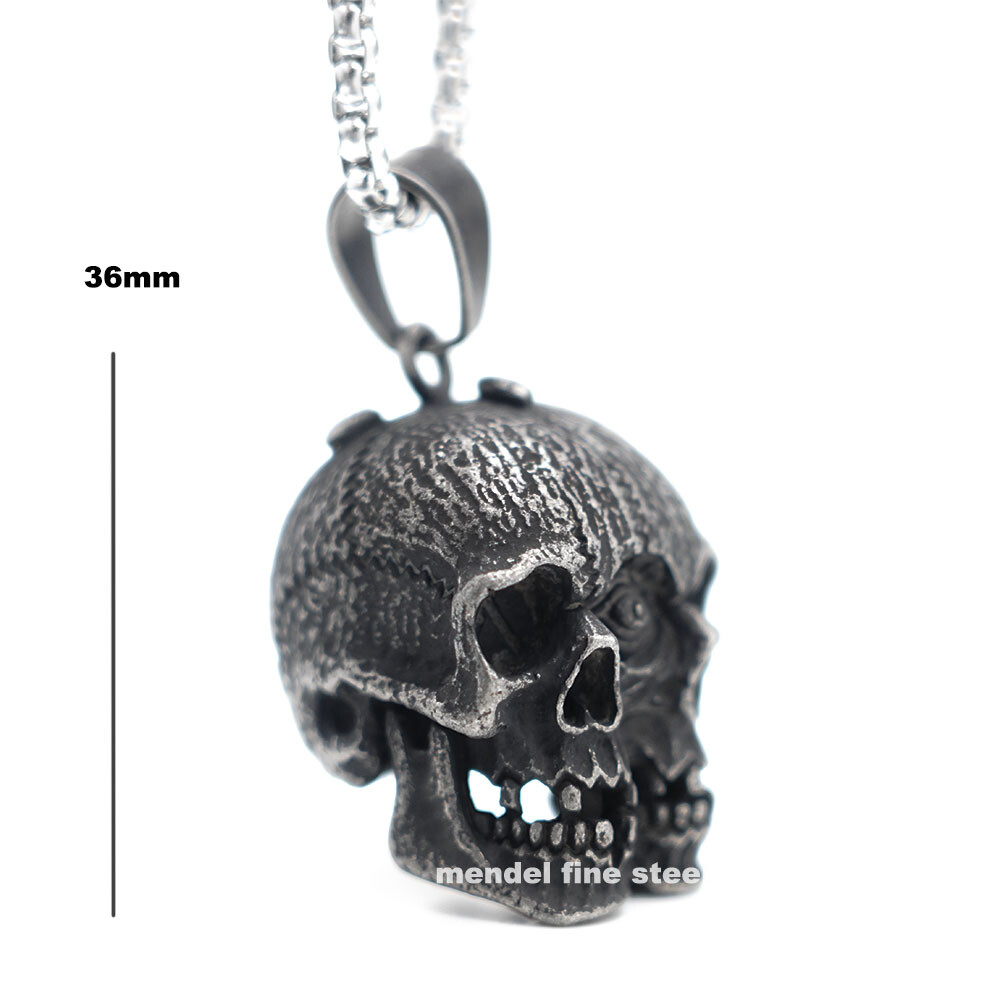 MENDEL Gothic Mens Biker Skull Pendant Necklace Men Stainless Steel Chain Silver
