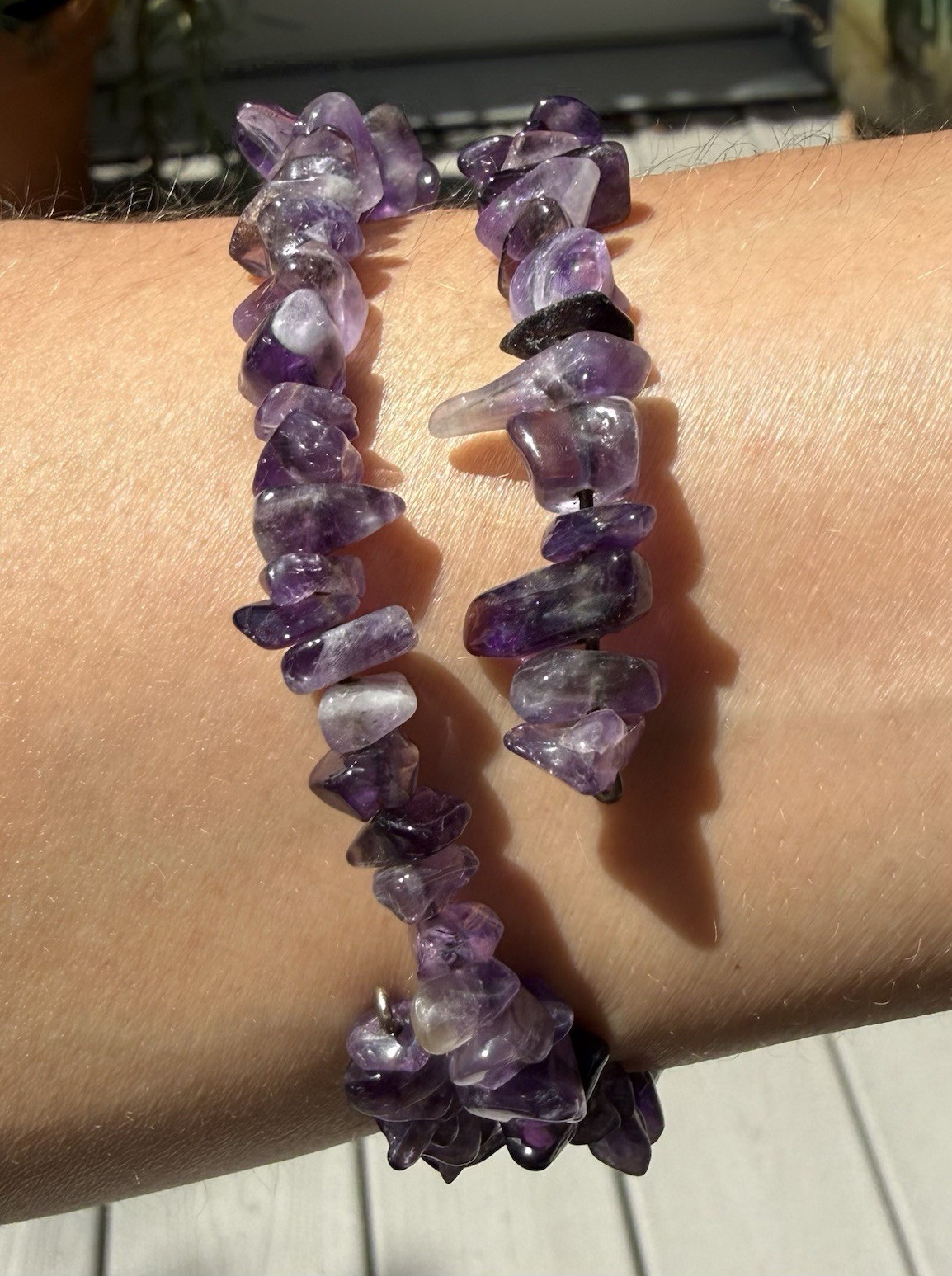 Natural Amethyst Purple Chip Stone Beaded Stretch Bracelet No Clasp Sizable