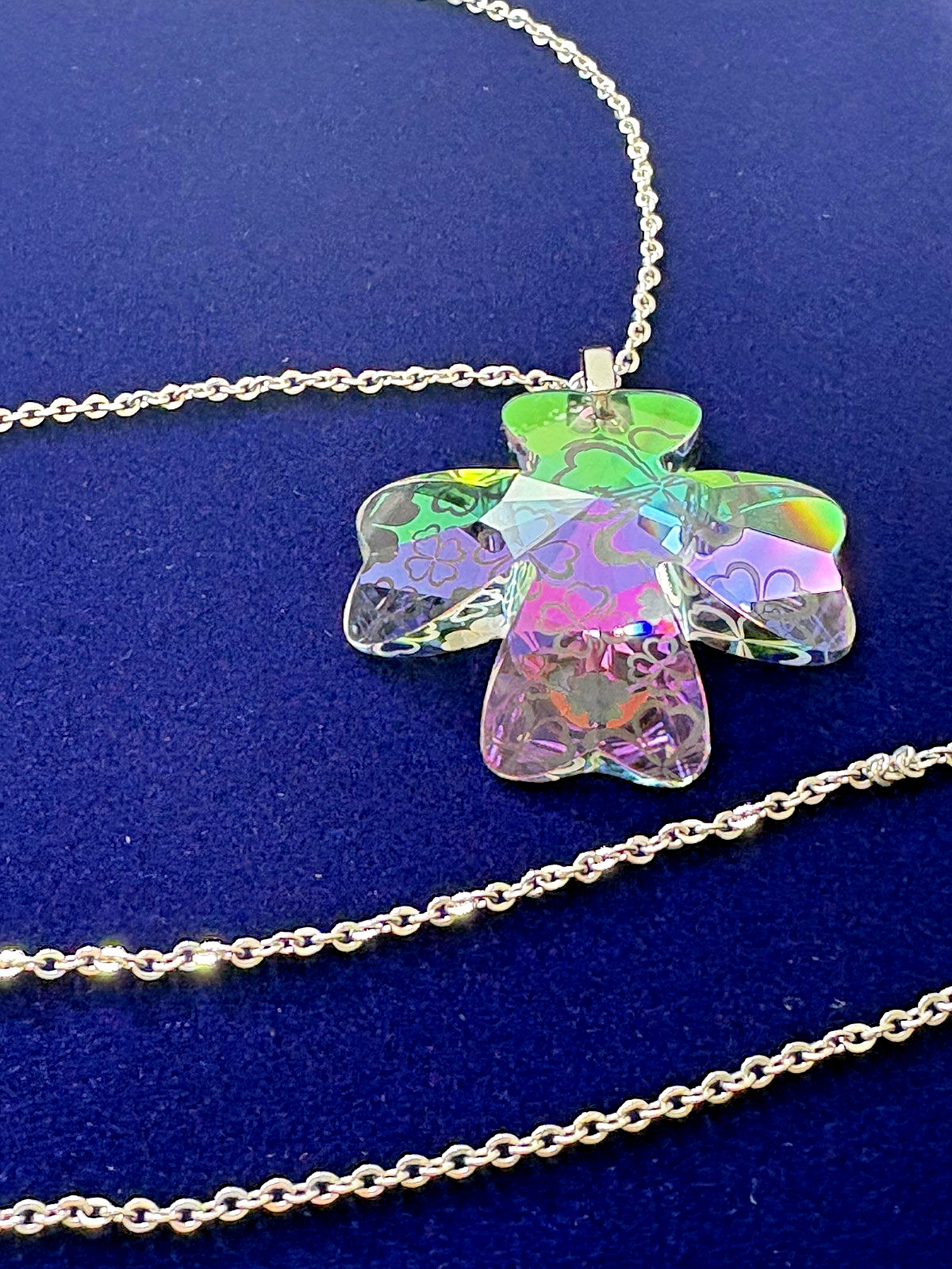 Clover Crystal Pendant Necklace- Vitrail Green Preciosa Bohemian Crystal