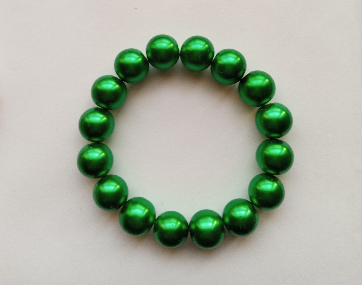 NEW 12MM GREEN GLASS PEARL BRACELET, BUY ANY 2 GET 3RD FREE