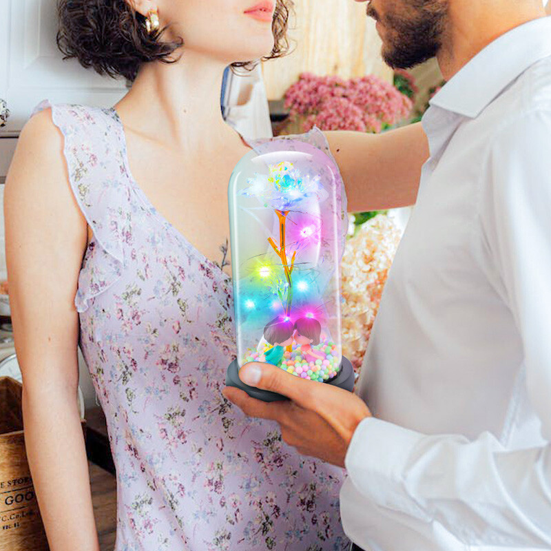 Galaxy Rose Forever Flower in Dome Glass LED Light Valentine’S Day Birthday Gift