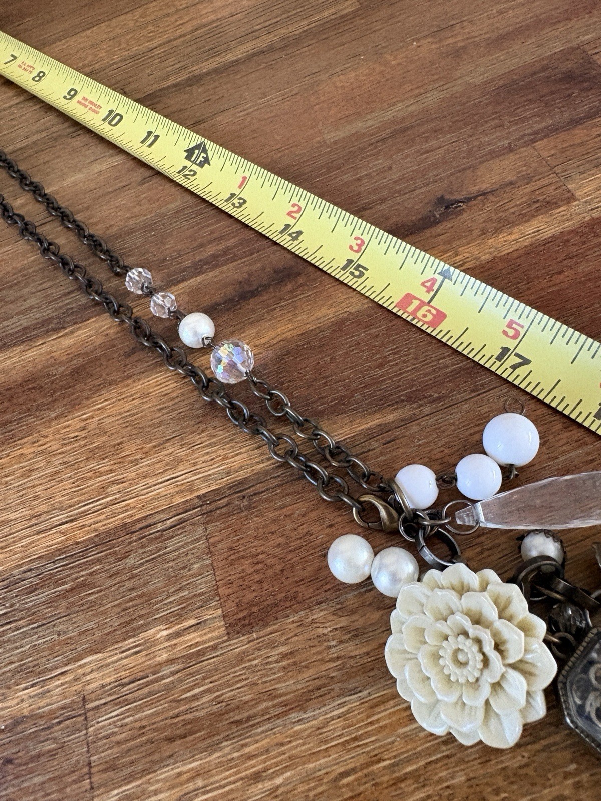 Plunder Statement Charm Necklace Key Locket Flower Faux Pearl + Floral Choker