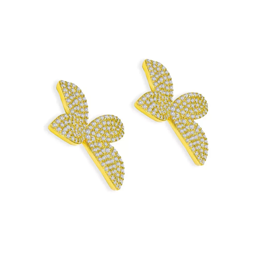 Anna Zuckerman Butterfly Crystalline Gold Tone Sterling Silver 925 Earring Studs