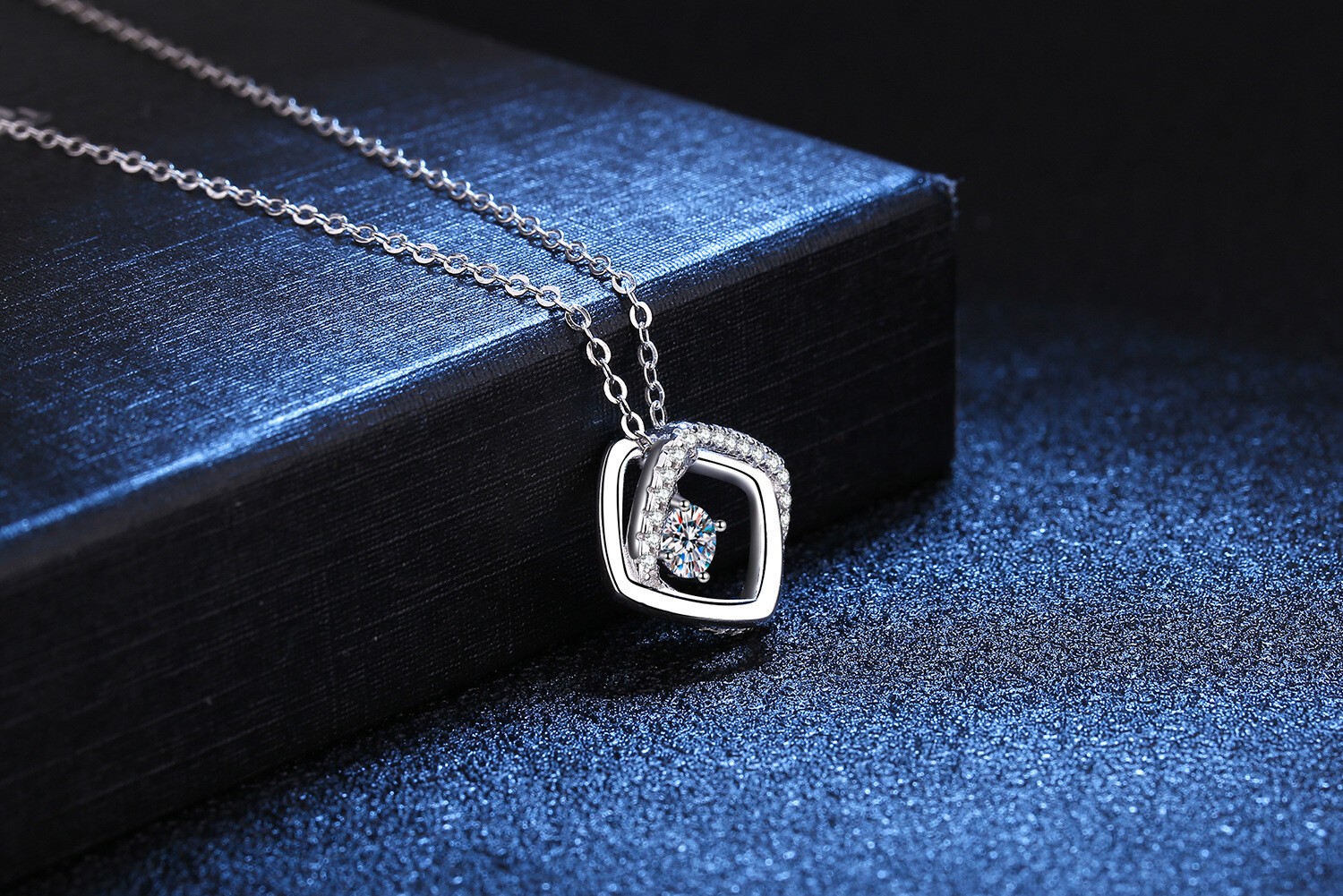 Moissanite Necklace D Color rotating square Pendant S925 Solid Silver Women