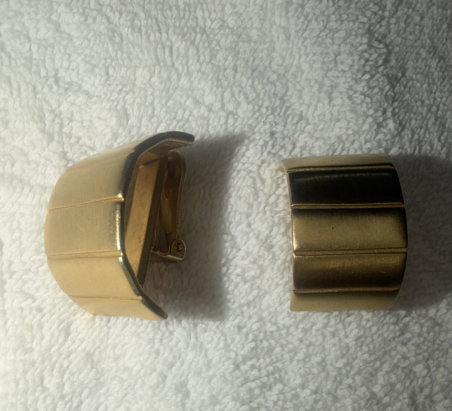 Gold Tone Metal Half Moon Clip-On Hoop Earrings Lobe No Stone