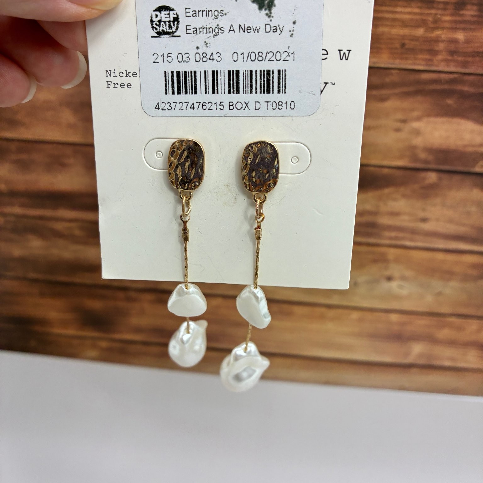 A New Day Dangle Earrings 3.5in Gold Tone Faux Pearl Drop