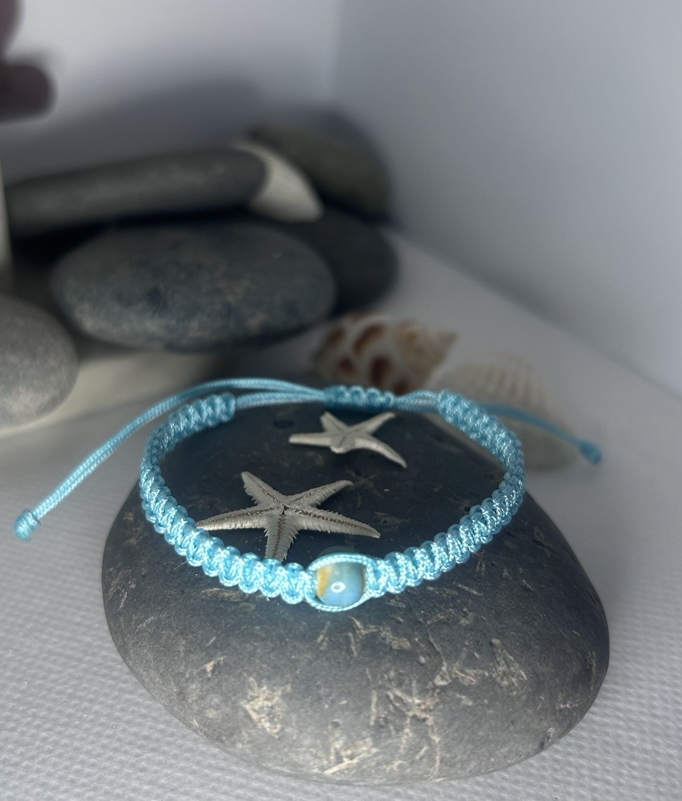 Aqua macrame Braided ceramic bead Charm Bracelet, Adjustable, perfect gift
