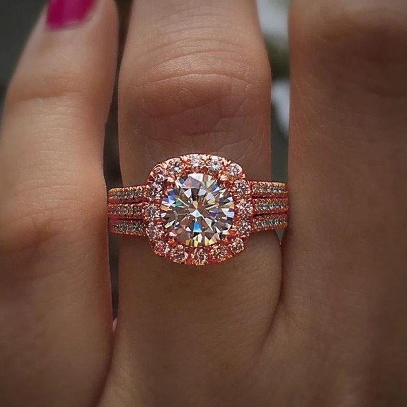 Cubic Zirconia Wedding Band Prong Setting Geometric Engagement Women Jewelry