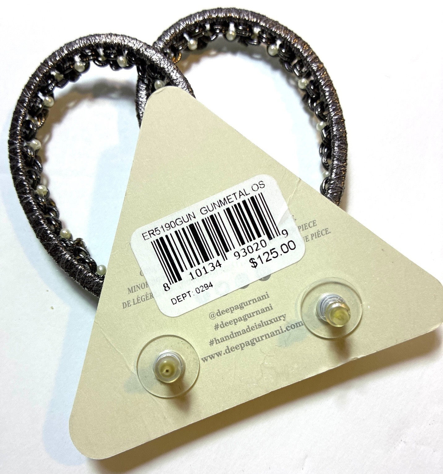 DEEPA GURNANI LUCINDA CRYSTAL PEARL IMITATION GUNMETAL DROP EARRINGS 3″ NEW NIB