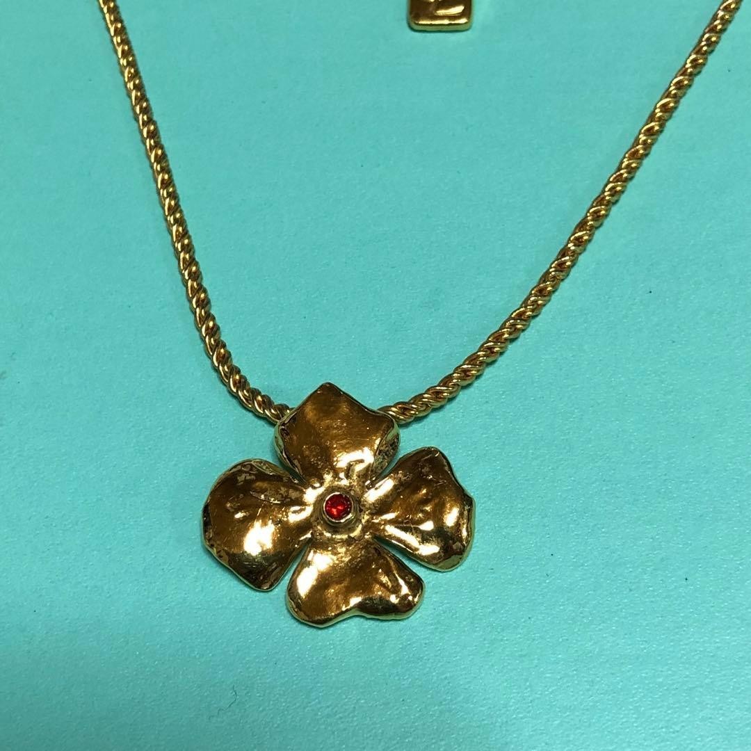 Yves Saint Laurent Flower Necklace Unused Vintage Red Crystal Pendant