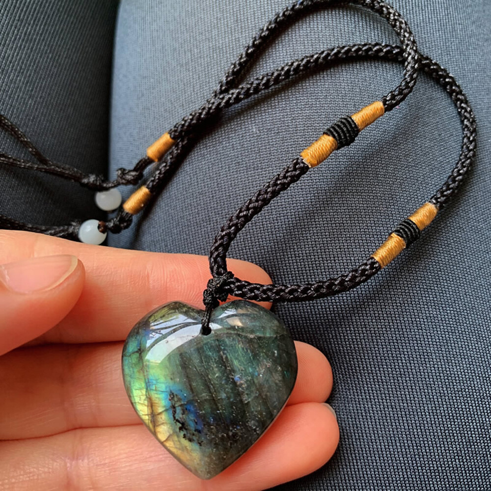 Natural Heart Pendant Labradorite Necklace Gem Moonstone Stone Crystal LD9