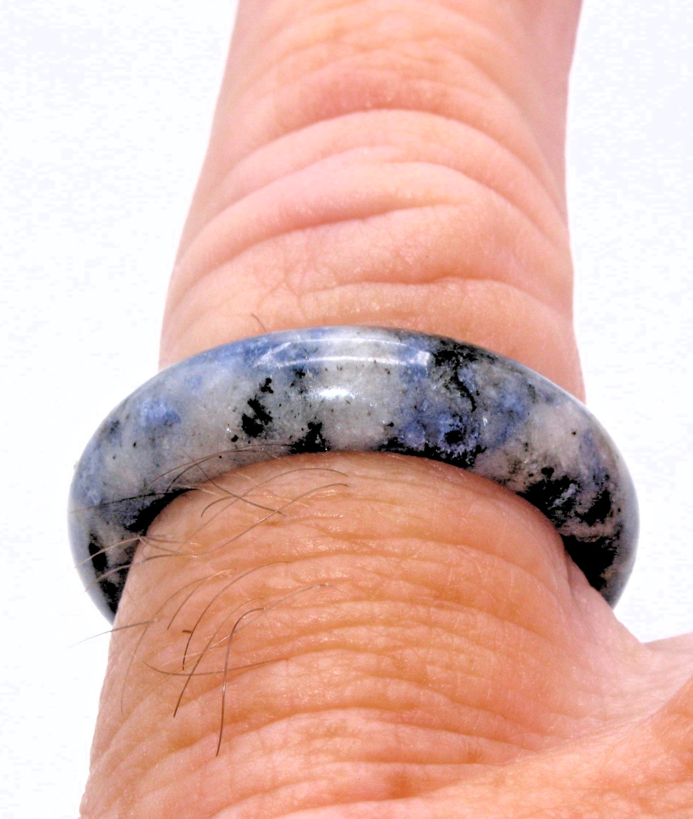 Elegant Handcrafted Natural Sodalite 6mm Band Ring Polished Blue Gray Size 8